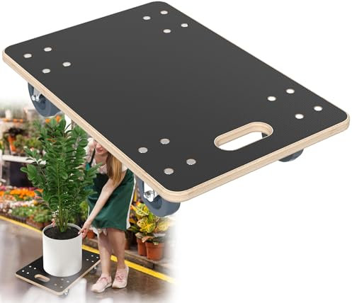 HENGMEI Rullbräda, transportskoter, 2 stycken transportstöd med 2 parkeringsbromsar, möbelskotrar av trä, rullvagn för möbler transport, 200 kg, lastkapacitet per plattform med 360° rulle, 600 x 400 x