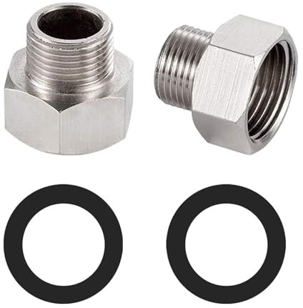 BELZ 2 Pack Reduzierstück 3/8 auf 1/2, Muffennippel Edelstahl, Gewindefitting mit 2 Dichtring, Reduzierverlängerung Universal, Anti-Rost