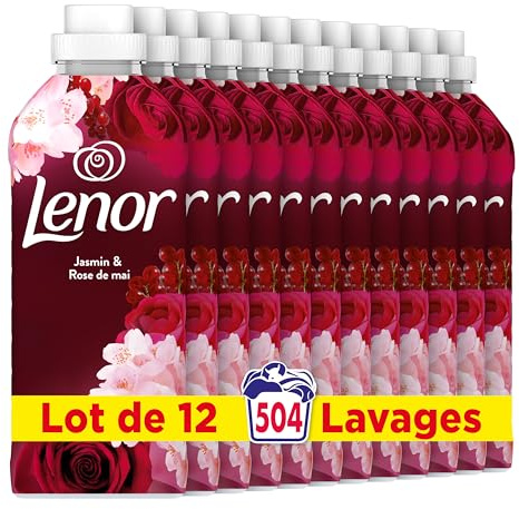 Lenor Adoucissant, 504 Lavages (12 x 42 Lavages), Jasmin et Rose de Mai, 24H De Fraîcheur Relaxante, Avec Une Touche D’Huiles Essentielles