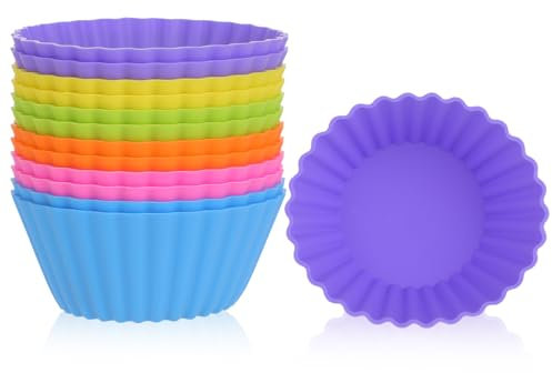 Stampi in Silicone per Dolci 9,2 cm, Set da 12 Pirottini in Silicone per Muffin, Stampo muffin Riutilizzabile Antiaderente, Pirottini Muffin, Perfetto per Friggitrice ad Aria e Cupcake.