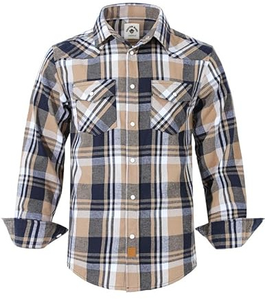 TARAINYA Camicia Flanella Uomo Cotone Western Cowboy Quadri Manica Lunga con Bottoni Automatici Regular Fit D Quadri Caqui S