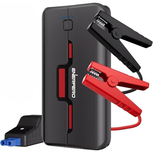 Enerfero Arrancador de Batería de Coche 600A 10000mAh - Jump Starter Portátil 12V para Motores Gasolina hasta 4.0L y Diésel 2.5L, Power Bank USB-C con Pinzas Inteligentes de Seguridad y Linterna LED
