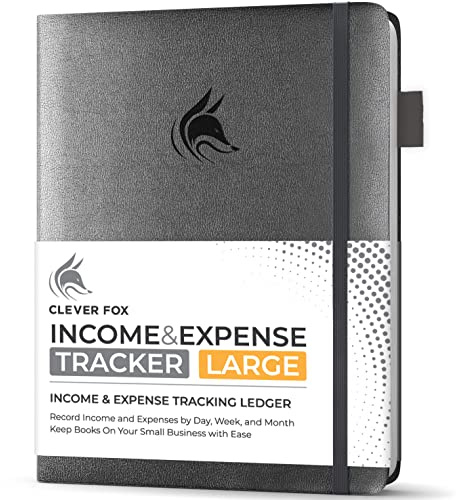 Clever Fox Income & Expense Tracker Large – Accounting & Bookkeeping Ledger Book for Small Business – 2-Year Record Notebook, A4 (Silver Black)