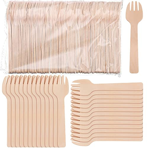 Gerrii 1000 Pcs Mini Wooden Spork 4 Inch Bulk Disposable Fork Spoon Wooden Disposable Utensils Birch Mini Forks 2 in 1 Utensil for Home Party Picnic Barbecue Dessert Appetizers Cocktails