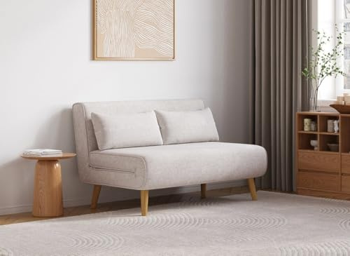 DecoInParis Canapé clic clac 2 Places en Tissu Beige Tonka