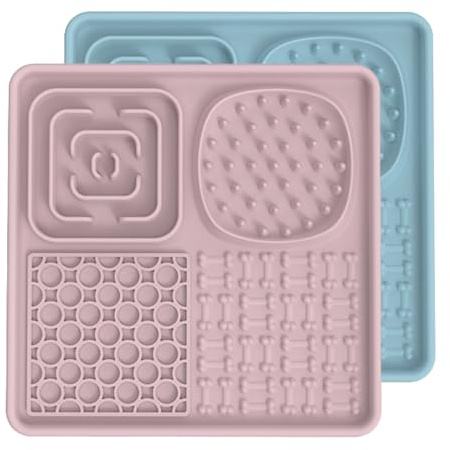 AODALIY Licky Mats for Dogs Cats [BPA Free]+[Large Suction Cup] Licking Mats Dog Cat Slow Feeder Slow Down Their Feeding and Helped with Digesting&Boredom and Anxiety Reducer-Easy to Clean(Blue+Pink)