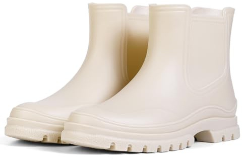 Meik Mangni Stivali di Gomma Donna PVC Stivaletti Impermeabili Antiscivolo Chelsea Boots,Khaki,Taglia: 37 EU