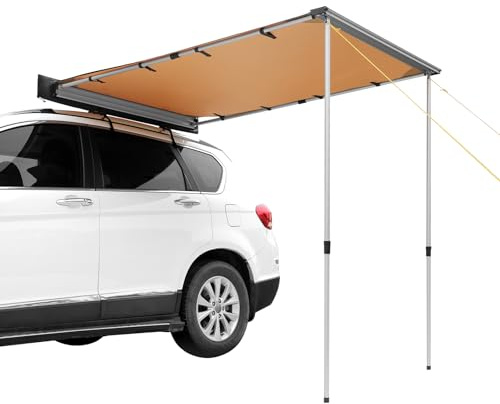 VEVOR Vehicle Awning 6.6'x8.2' Roof Rack Pull-Out Sun Shade UV50+ PU3000mm, Retractable Weatherproof 4x4 Side Awning for SUV Outdoor Camping & Overland (Hardware Included), w/Waterproof Storage Bag
