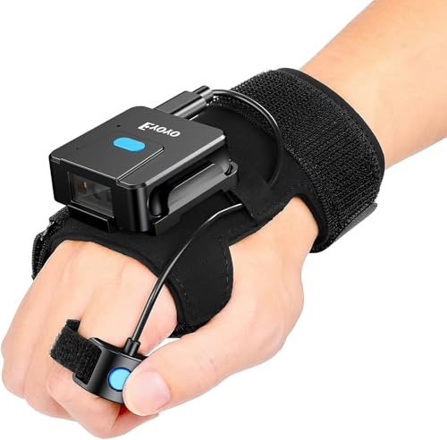 Eyoyo 2D Wearable Guante Bluetooth escáner de código de barras, la mano izquierda y derecha Wearable, portátil 1D 2D dedo anillo inalámbrico lector de código de barras Inventario Compatible con iPhone