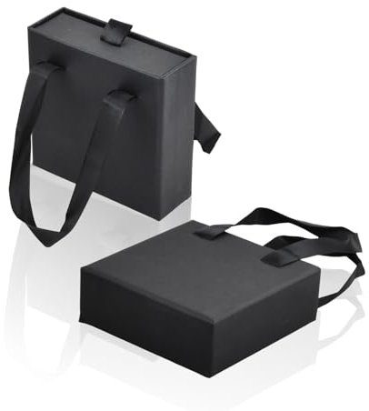 Wisebom Scatola Regalo per Gioielli 2 Pezzi, Scatole Regalo per Esposizione di Gioielli in Carta 9x9x3,2cm Piccola Scatola di Gioielli in Carta per Collana Orecchini Anello Conservazione,Negro