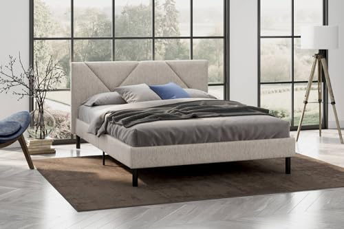 Dmora - Letto matrimoniale Caldes, Sommier per camera da letto, Giroletto per stanza, Struttura porta materasso, Adatto a materasso Cm 160x190, Beige