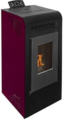 EIDER BIOMASA Estufa de Pellets POWER 9 PLUS – 7,92 kW (máx. 8,74 kW) – Rendimiento 94% – Hasta 210 m³ – Tolva 15 kg – Programable WiFi – Encendido Rápido – Clase A++ – Burdeos