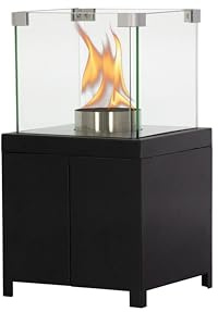 Green Flame Pellet-Tischkamin – Outdoor Tischfeuer für Holzpellets – Rußarm & Lange Brenndauer – Mobiler Gartenkamin aus Edelstahl mit Glaszylinder – Windlicht für Terrasse & Balkon – Schwarz