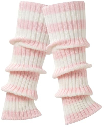 QINQINZIJIN Stulpen Damen Winter, Lange Gestrickt Beinwärmer, Gestreifte Beinstulpen, Modisch und Vielseitig, Warm und Bequem, für Damen Mädchen Weihnachten, Winter, Frühling und Herbst (Rosa)