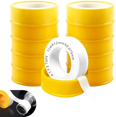 xiongWeiLai 10 PCS Teflonband Gewindedichtband 12 mm × 12 m, PTFE Dichtband für Sanitär und Heizungsinstallation, Teflonband für Gas und Wasseranwendungen, Gewindedichtfaden Weiß mit -60°C bis 240°C