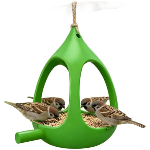 Mangeoire sphérique à oiseaux à suspendre avec système de drainage, matériau PET résistant aux intempéries, station de nourriture pour oiseaux sauvages pour cour, terrasse, design contemporain (vert)