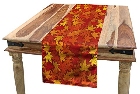 ABAKUHAUS Orange Tischläufer, Herbst Ahornblätter, Esszimmer Küche Rechteckiger Dekorativer Tischläufer, 40 x 225 cm, Dunkelorange