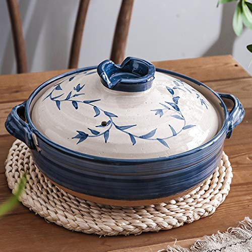 FCSFSF Antihaft Topf,Gedruckt Japanisch Donabe Schmortopf,Isolierte Casserole,Handgefertigt Keramik Auflauf Mit Deckel,Keramik Stielkasserolle,Clay Pot,Langsamer Eintopf Blatt 0.8l