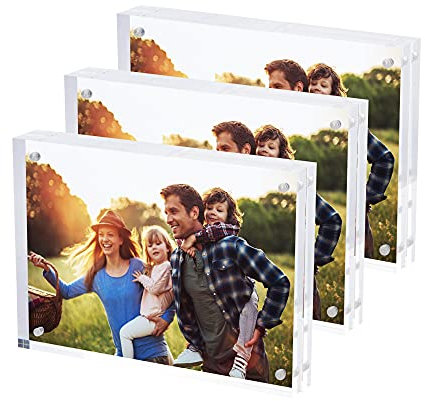 SimbaLux Magnetischer Acryl-Fotorahmen 12,7 x 17,8 cm Bilderrahmen (3-er Pack), wie Klarglas, doppelseitiges rahmenloses Abstellen auf Tisch oder Schrank, freistehend, leicht zu wechseln