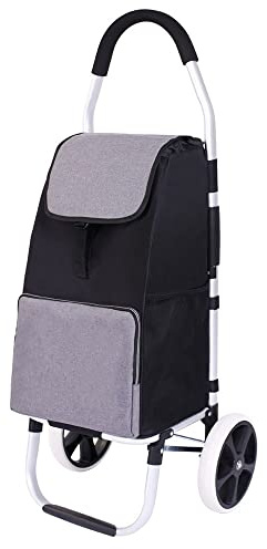 Falytemow Carro de la compra plegable 2 ruedas 40 pulgadas altura de la manija carro utilitario Oxford carretilla bolsa para comestibles (gris y negro)