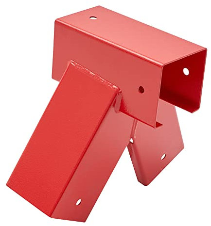 TRIBECCO® Raccordo a dondolo quadrato 90/90 mm (100°, rosso) in lamiera d'acciaio verniciata a polvere per altalena da giardino, stabile forma triangolare A, con fori di montaggio Ø 10 mm