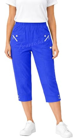 femiss Pantalon Capri Femme Élastiqué à Enfiler Court 3/4 Pantalon Doux d'Été Trois Quarts Short Grande Taille, 42