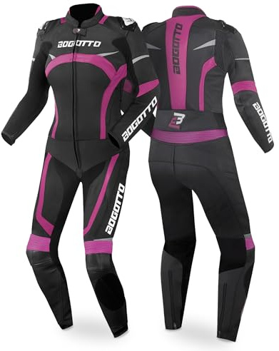 Bogotto Misano 2-Teiler Damen Motorrad Lederkombi, schwarz/fuchsia, 40