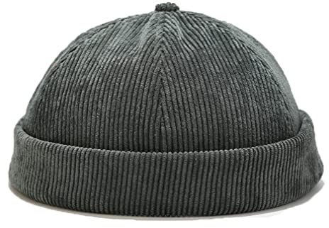 Unisex Docker Cap Cappelli Skullcap Beanie Worker Sailor Cap Brimless Cap Retro Rolled Cuff Skull Caps con Regolabile, Grigio scuro, Etichettalia unica