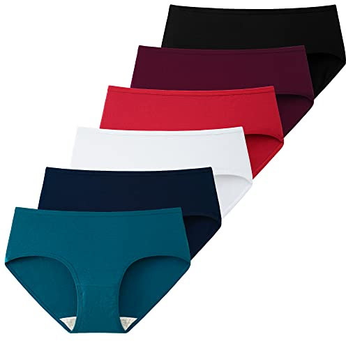 INNERSY Unterhosen Damen Baumwolle Frauen Unterwäsche Hipster Bequemer Pantys Slips 6er Pack (XXL/46 EU, 4 Dunkel/Weiß/Rot)