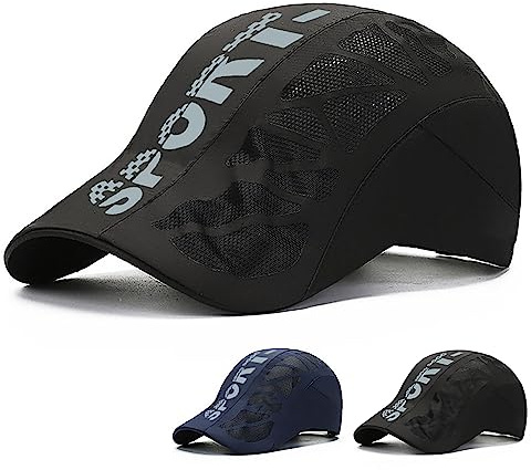 Ivedin | Gorra Boina Secado Rápido Hombre y Mujer | Visera Endurecida | Ventilada, Transpirable, Ultraligera Ajustable | Training, Golf, Running, Biker, Trucker, Tenis, Gym (Negro)