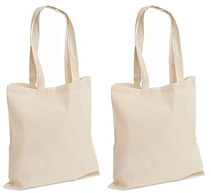 Clossy London 100% Cotton Canvas Reusable Shoulder Tote Bag | Natural Colour Eco-Friendly Shopping & Grocery Handbag | Washable Lightweight Organic Cloth Bag with Durable Handles