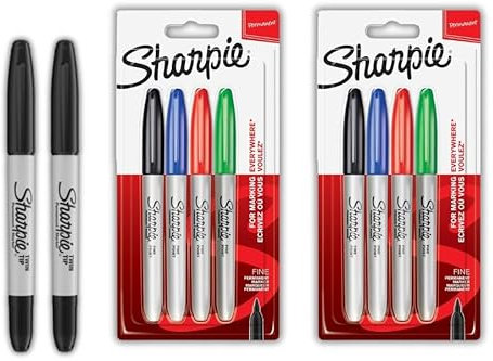 Sharpie Permanentmarker | Feine Spitze | Verschiedene Standardfarben | 4 Count (2er Pack) + Twin Tip Black (2er Pack)