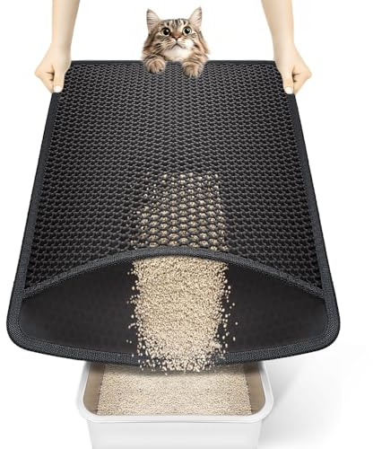 Conlun tappetino lettiera gatto 58x42 cm, design a doppio strato a forma di nido d'ape, urina e materiale impermeabile, design di controllo della con maniglie laterali Nero