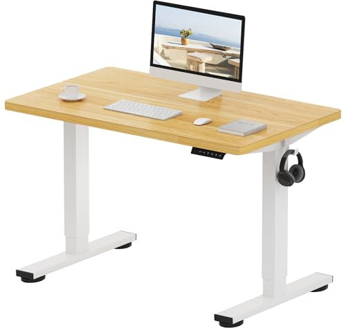 FLEXISPOT E1 Plus ONE PIECE Electric Standing Desk Height Adjustable Sit Stand Desk with Memory Smart Panel(100 * 60cm, White Frame+Maple Desktop)