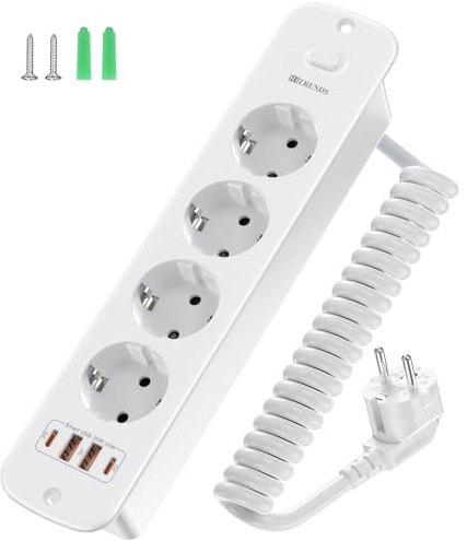 Sänkbart uttag, 4-vägs 4 USB (2 x USB-C PD20 W 2 x USB-A QC18 W) – inbyggt uttag för bordsskiva med 2 m spiralkabel – för kontor, kök, hemmakontor – vit – THX – vit