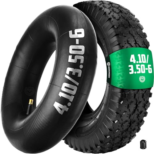 MOOVMOOV Skottkärra däck 3,50-6 (4.10/3.50-6) med innerslang höger ventil ingår - 4PLY förstärkt skottkärra däck maximal belastning. 147 kg - icke motorväg hastighet - kompatibel med hjul 3,50–6, 4,00