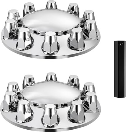 VEVOR Copridadi Ruota Asse Anteriore 2 Pezzi, Copriruota Altamente Compatibile in ABS Zincato per Semirimorchi, Copriasse Curvo per Semirimorchio, Copridadi Ruota, Attrezzi Montaggio Argento Lucido