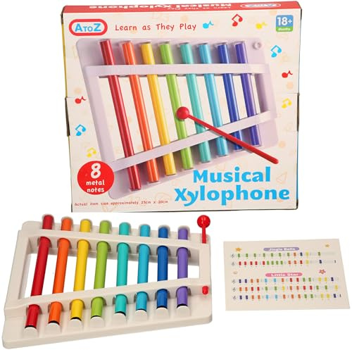 A to Z Musical Xylophone, 8 Metal Notes, 23cm x 20cm, Educational Toy for 18+ Months