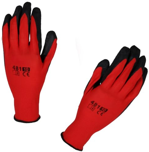 KOTARBAU® Guantes de trabajo guantes de trabajo antideslizantes con revestimiento de látex rojo para hombre, accesorios de taller, rojo y negro, Größe 10