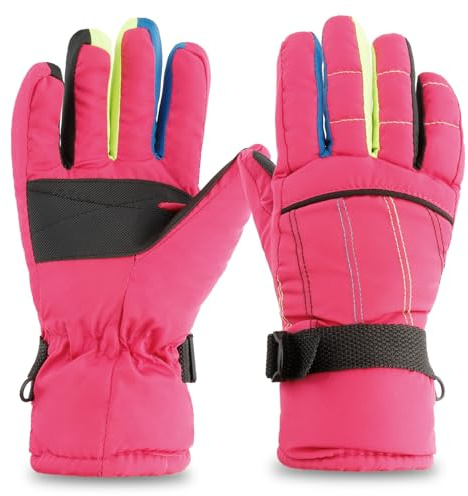 loacuony Gant Ski Enfant Imperméables Et Chauds | Gants d'hiver Polaire Anti-Neige Et Coupe-Vent pour Fille Et Garçon | pour Le Ski, Snowboard, Randonnée Et Patinage (8-14 Ans/Rouge, Taille Unique)