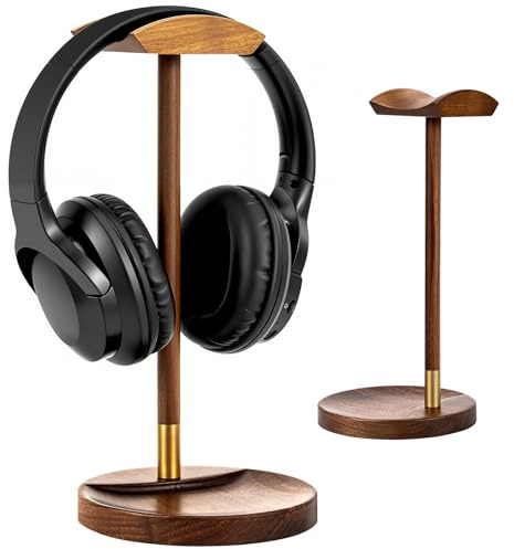 Plehood Headphone Stand for Desk, Solid Wood Gaming Headset Stand, Universal Wooden Headphone Stand Hanger, Wooden Headphone Holder with Storage Base for Airpod max and More