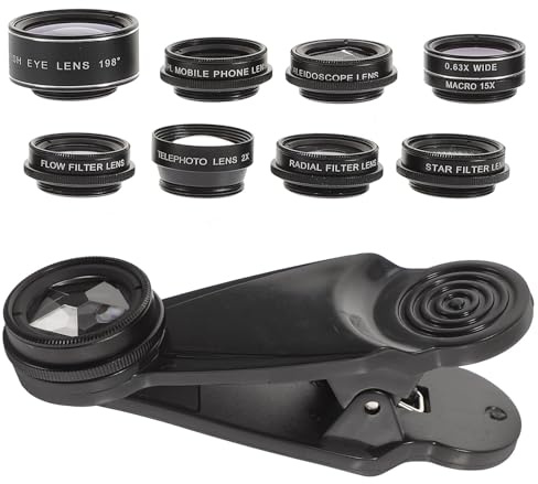 MALUGOGO Kit de lente de cámara de teléfono móvil 10 en 1, lente de zoom de alta definición, accesorio macro ojo de pez gran angular compatible con teléfonos inteligentes para fotografía profesional y