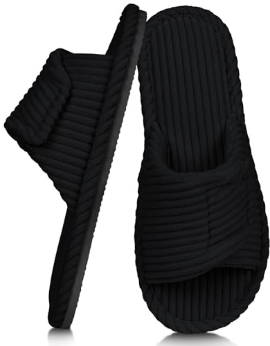 Alaoo Pantofole da Memory Foam, Ciabatte in Velluto a Coste per Casa, Comode Scarpe Regolabili in Memory Foam a Strappo, Adatto per casa, camera da letto e bagno, Unisex(Nero-42-43)