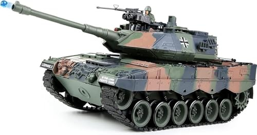 Carro armato radiocomandato Leopardo tedesco 2, colore mimetico 1:18, carro armato telecomandato con funzione di tiro Airsoft