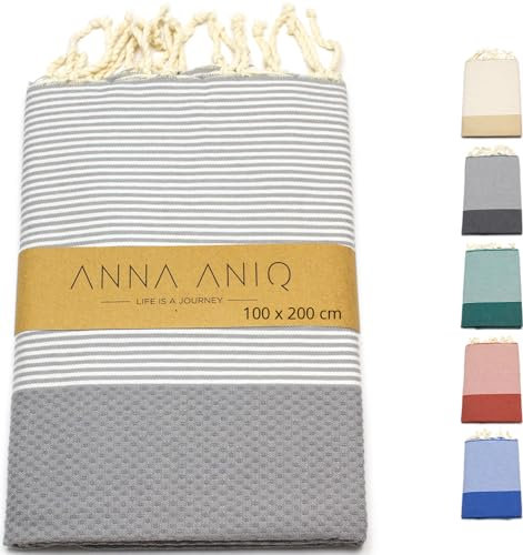 ANNA ANIQ Hamamtuch groß 100x200 cm Reise Strandtuch XXL Saunatuch Damen - 100% Baumwolle Fouta Pestemal Stranddecke Saunakilt Saunahandtuch Herren Badetuch Pareo Strandhandtuch (Grau)