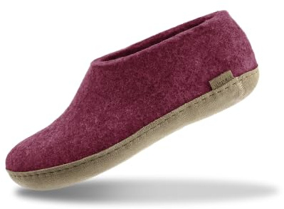 Glerups Indoor Shoes Men & Women (Cranberry) | Unisex Wool Slippers with Leather Sole | Comfy Slippers Women Men | Cosy Gents and Ladies Slippers