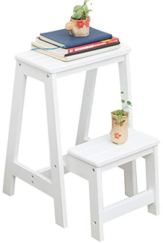 Tabouret à 2 marches - En bois Escabeau d'escalade pour les adultes et les enfants, Chaise pliante d'escaliers, Multifonction Support de fleurs / étagère de rangement, Charge maxi 150kg, 36X48X56cm