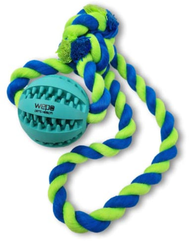 WEPO Wurfball Hund - Ø 5cm - Hundespielzeug kleine Hunde - Ball mit Seil - Dog Toy - Kauspielzeug für Hunde aus Naturkautschuk für Zahnpflege zum Ziehen und Reißen