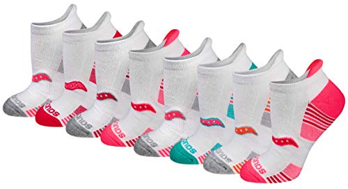 Saucony Women's 8/16 Pairs Performance Heel Tab Athletic Socks, White Assorted (8 Pairs), Small