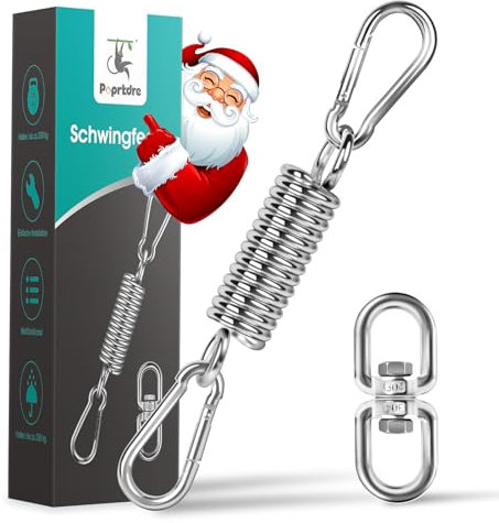 Schwingfeder Stahlfeder, Tragfähigkeit bis 250kg, Schwingfeder Hängesessel mit 2 Karabinerhaken, Aufhängefeder, 360° Swivel Haken für Hammock Hängeliege Hängestühle